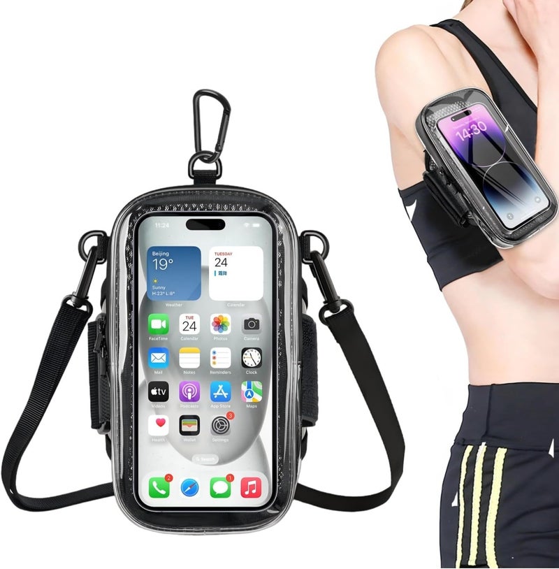 NITMTYOU Phone Holder for Running, 2-in-1 Arm Band Cross Bag for iPhone16 15 14 13 Plus Pro Max 12 11 X Samsung Android, Arm Bag with Key Card Pocket for Workout Gym Exercise Fitness (Dark Grey) - Image 1
